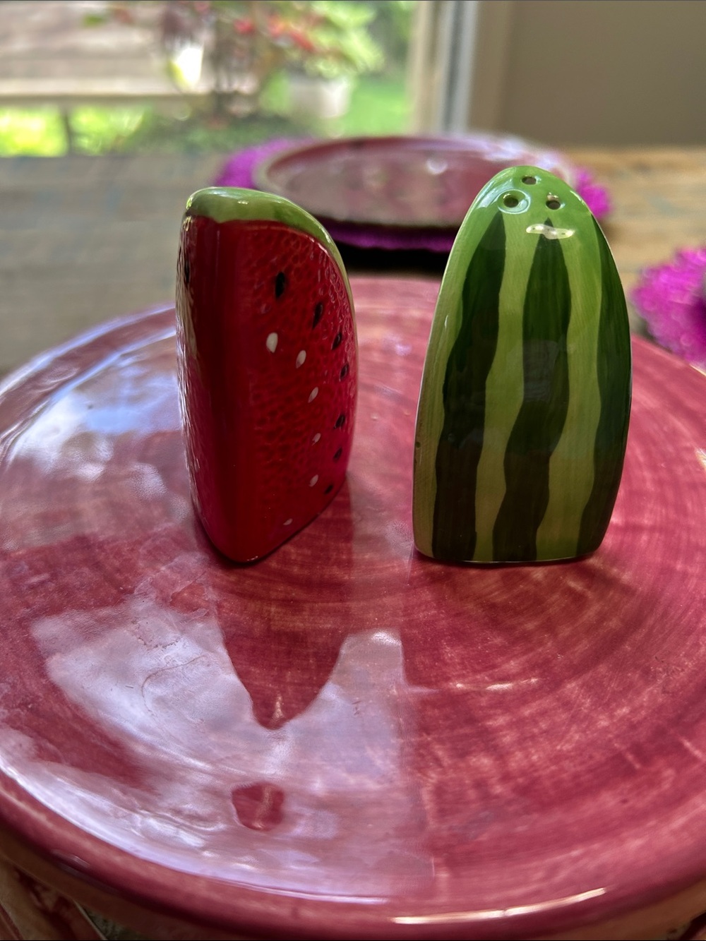 Ceramic Watermelon Salt & Pepper Shakers - Red and Green NWOT
